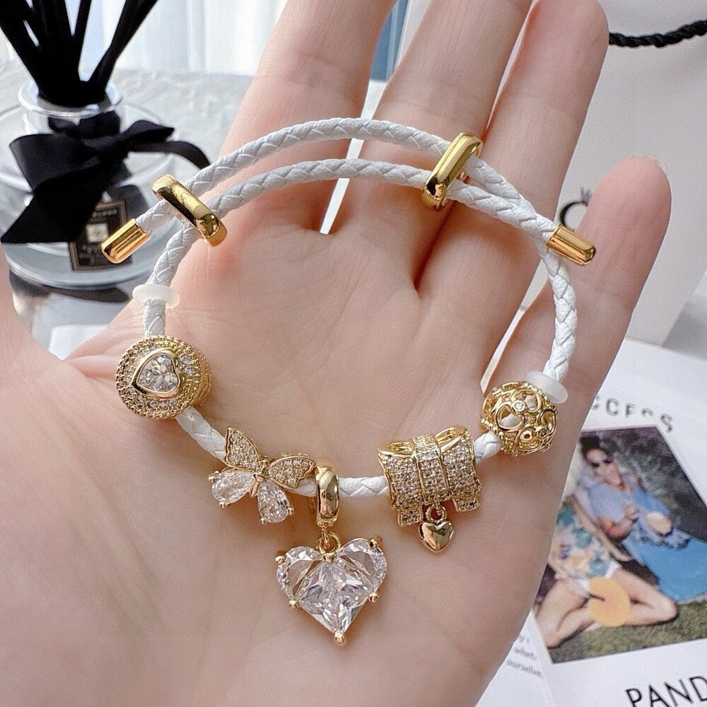 Pandora White Braided Gold Charm Bracelet - Picture 8 of 8